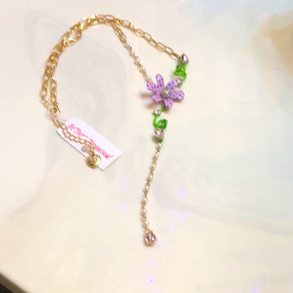 Betsey Johnson Gold Tone Enchanted Purple Flower & Vine Y Drop Necklace NWT